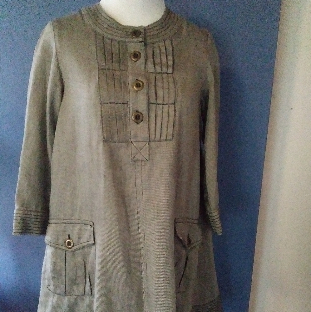 H&M Linen Blend Long Sleeve Babydoll Dress